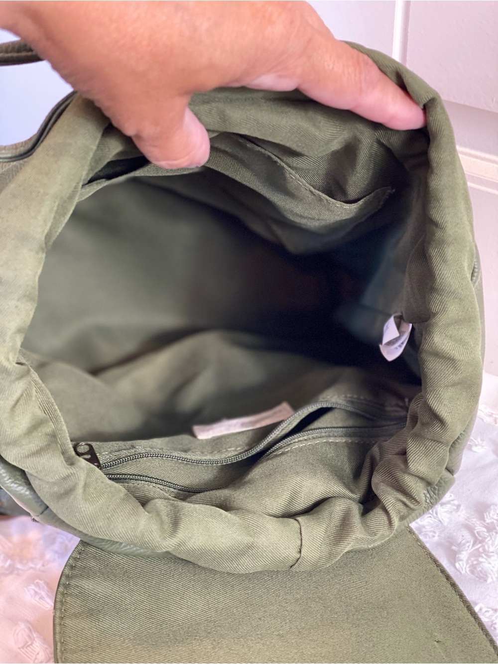 Universal Thread Olive Green Pebbled Leather Drawstring Backpack - Picture 12 of 14